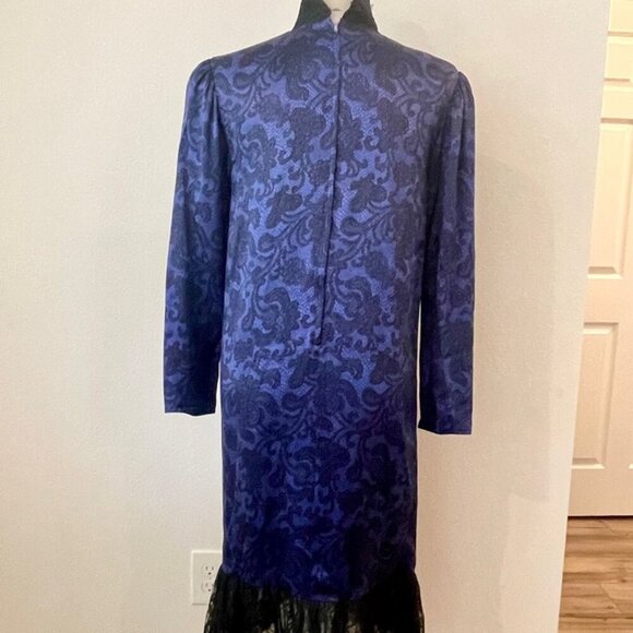 HANAE MORI DRESS SILK VTG 80’s Sz 6 PURPLE BLACK WHIMSIGOTH SOPHISTICATED - Picture 7 of 16